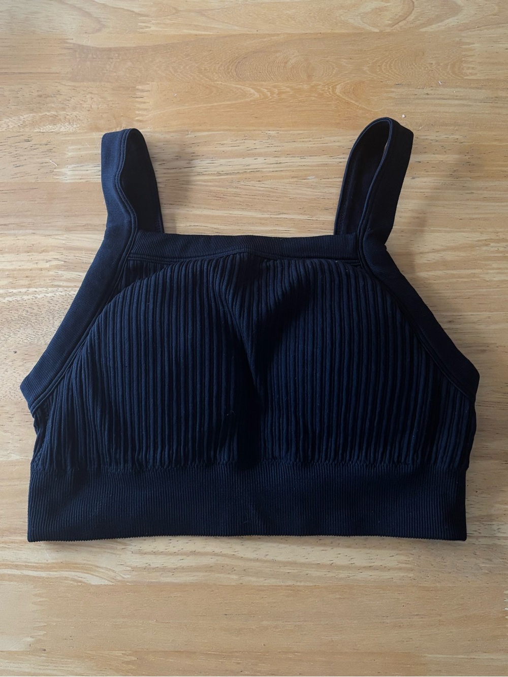 aerie Black Ribbed Square-Front Sports Bra